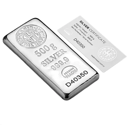 شمش نقره نادیر ترک 500 گرمی عیار 999.9 سال 2025